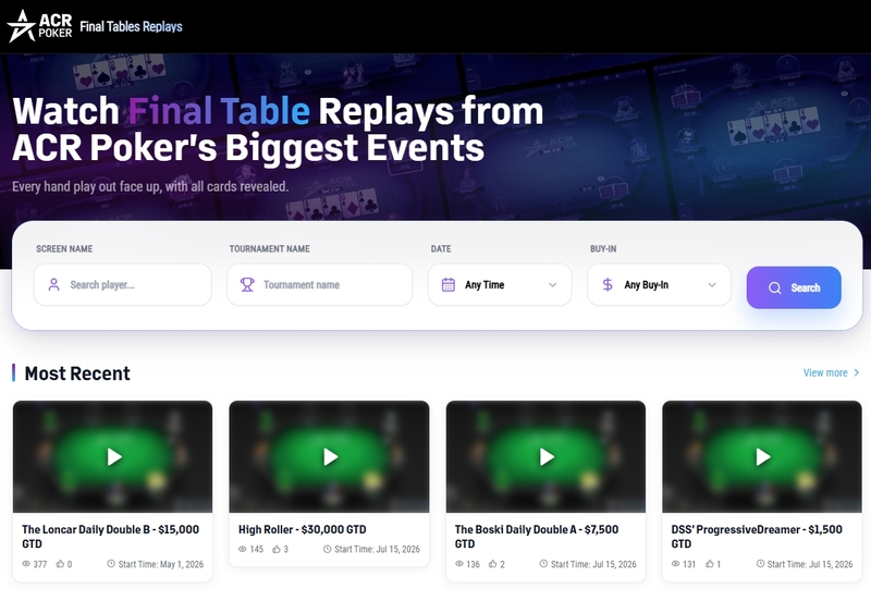 Acr Poker  Final Table  Replays Interface