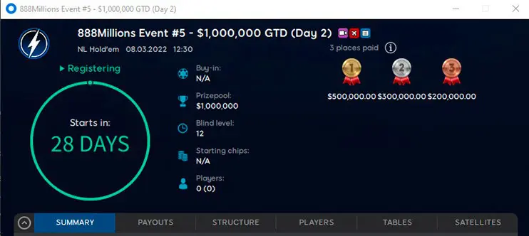 Evento Principal 888Poker Millions Superstorm