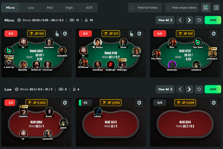 Bcpoker New Lobby Cash Tables