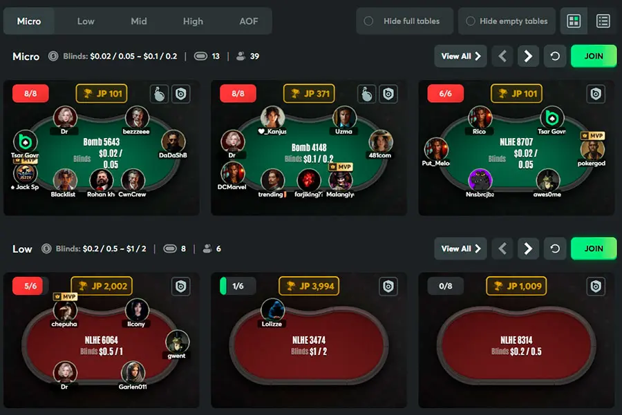 Bcpoker New Lobby Cash Tables