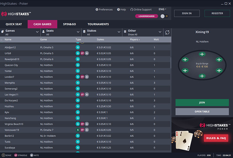 High Stakes Poker лобби