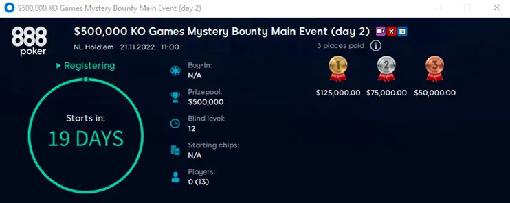 500,000 KO Games – Mystery Bounty Main Event