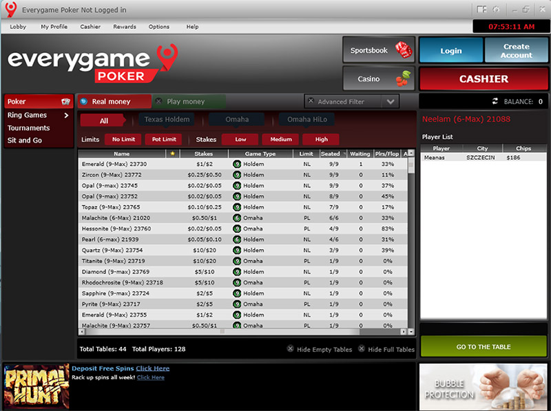 Evergame Poker Cash Lobby En