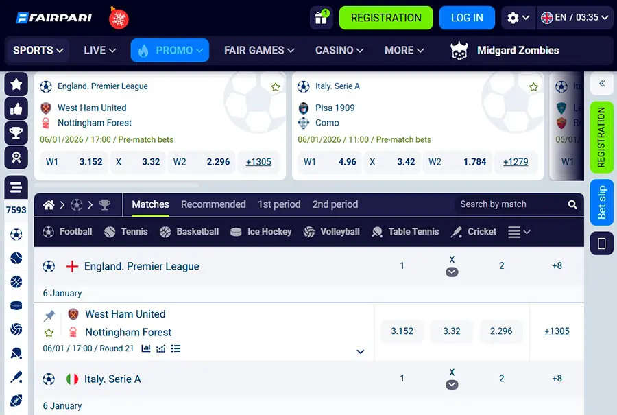 Fair Pari Sportsbook Interface