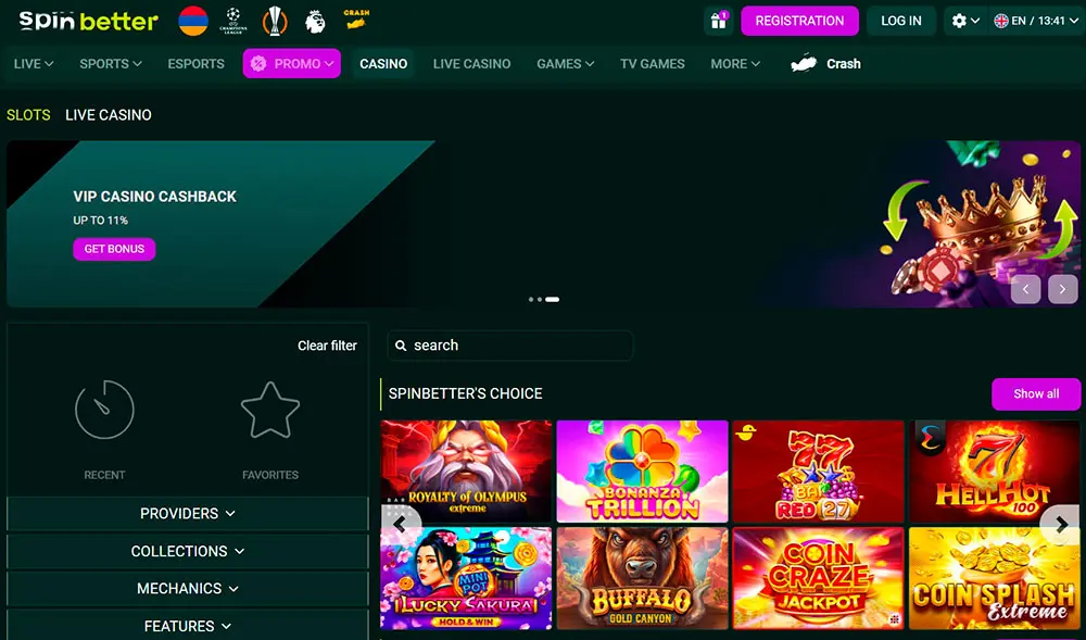 Spin Better Casino User Experience Interface