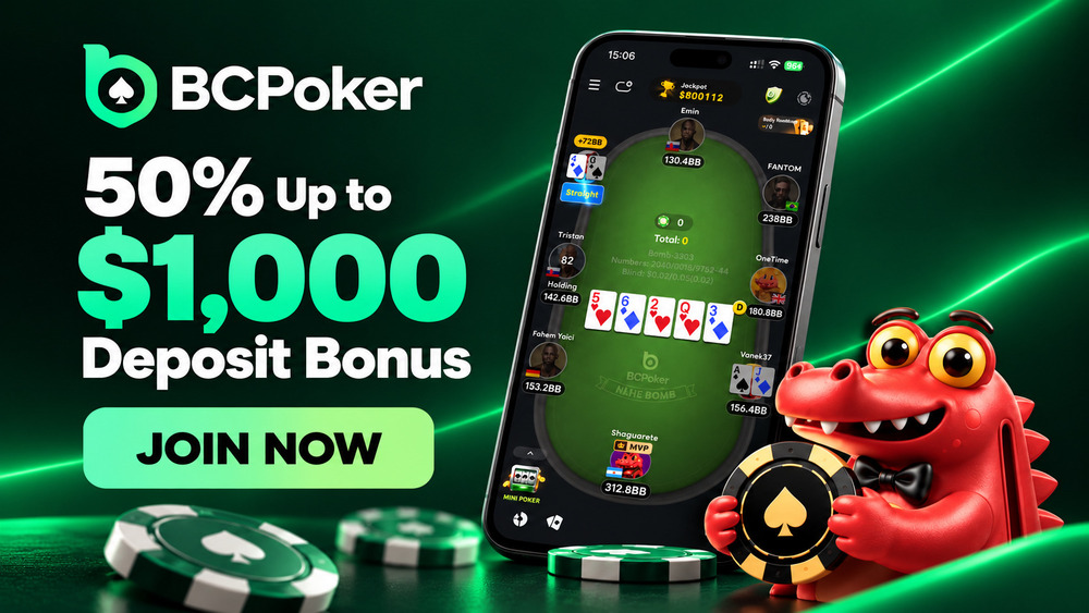 Bcpoker First Deposit Bonus 50% up to $1000