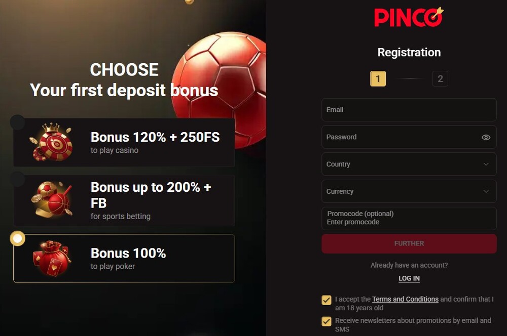 Pinco Poker First Deposit Bonus Selection