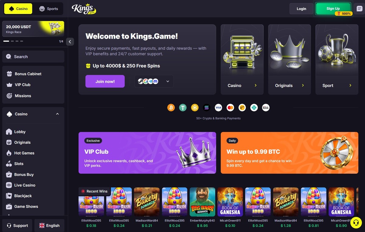 King Games Casino Interface