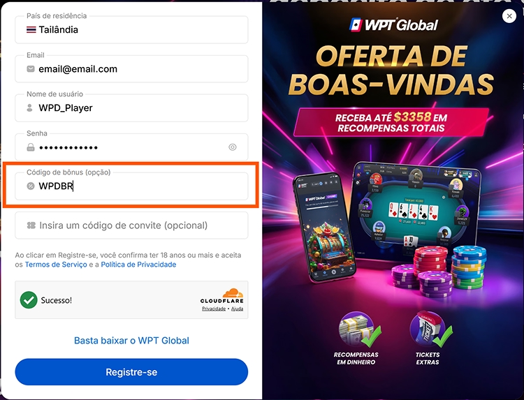 Campo para código de bônus