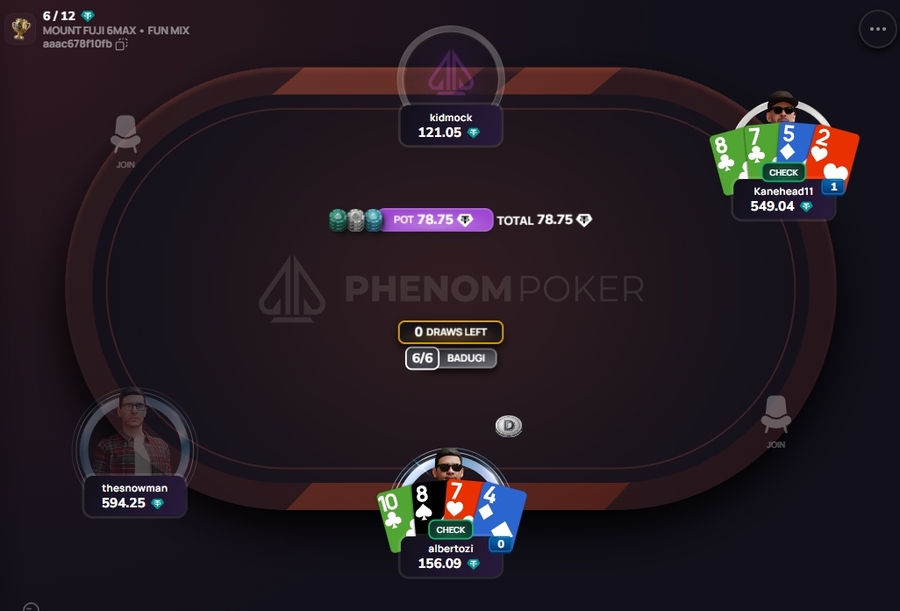 Столы по бадуги на Phenom poker
