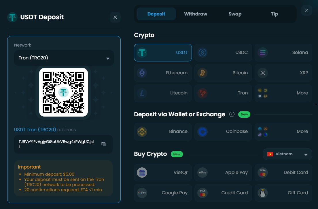 Winna Casino Crypto Deposit