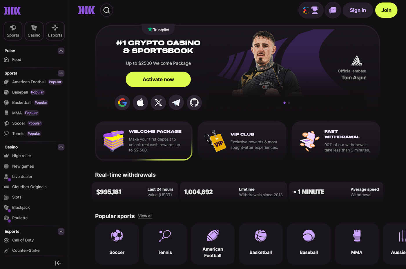 Cloudbet Interface