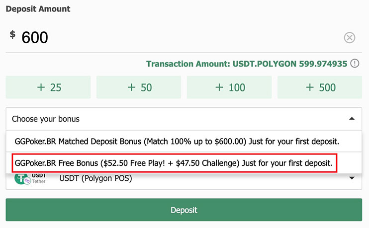 Choosing $100 Free Bonus at Ggpoker