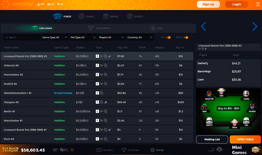 WePlay Poker Games and Trafic