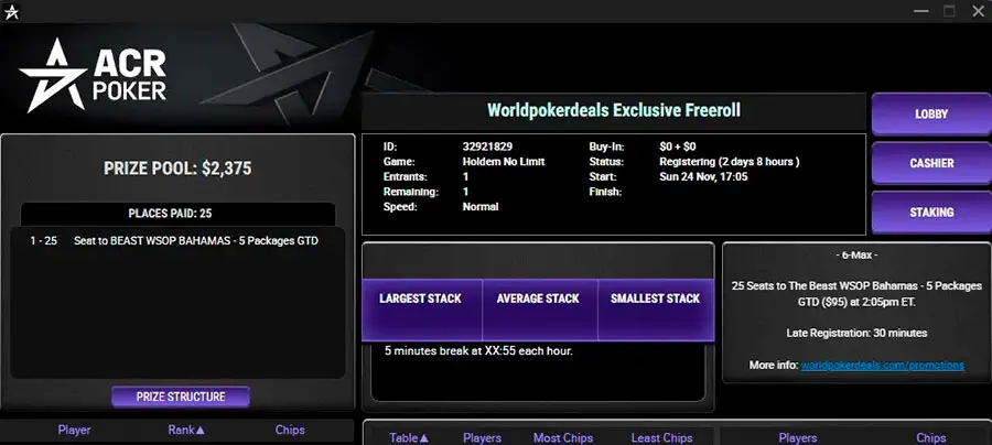 Worldpokerdeals Exclusive Freeroll Acr Poker лобби
