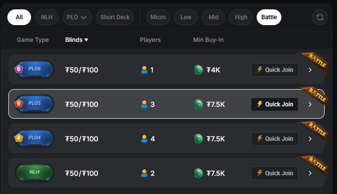Battle Tables Coinpoker