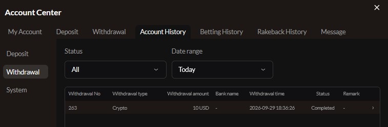 Titi Poker Withdrawal Hystory