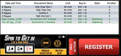 Кнопка продажи долей в лобби турнира PokerKing