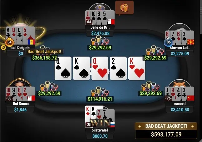 Самый большой выигрыш в Bad Beat Jackpot  в ПокерОК