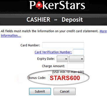 Bonus Code Star S600 Poker Stars