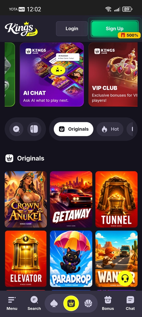 King Games Casino Mobile Game Lobby