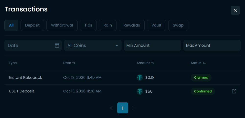 Winna Casino Rakeback Transactions
