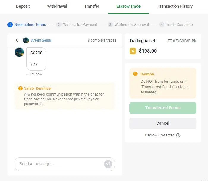 Escrow Trade GGPoker: Negociación de condiciones
