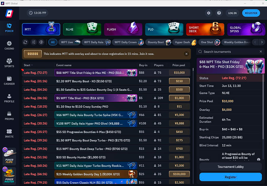 Wpt Global: новое лобби со списком турниров