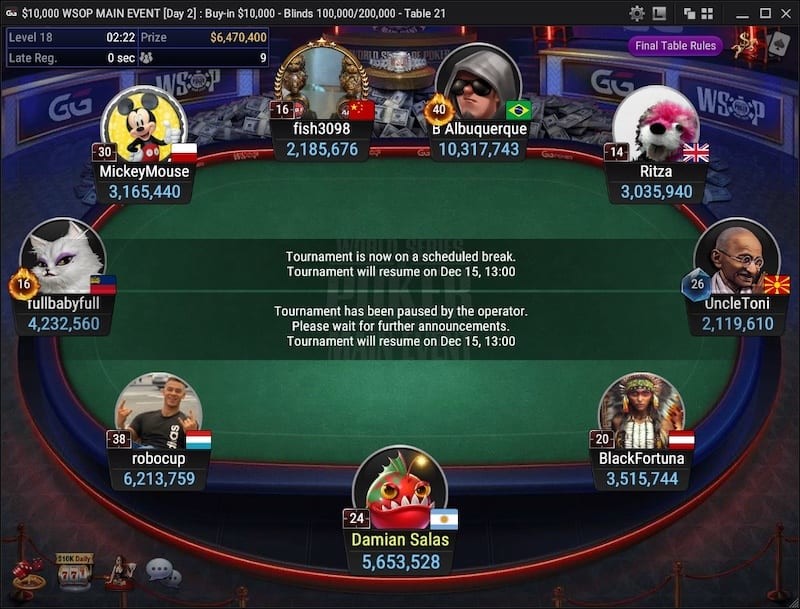 Final WSOP Online table