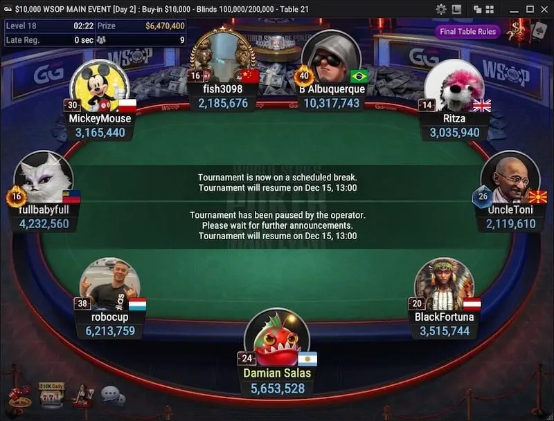 Mesa final del evento principal de la WSOP Online 2020