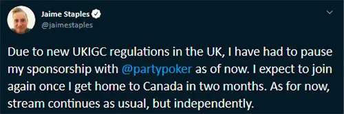 Джейми Стейплз про контракт с partypoker
