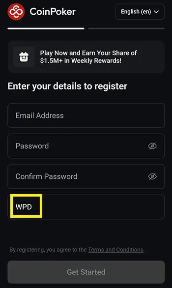 Coinpoker Registration Page Mobile App