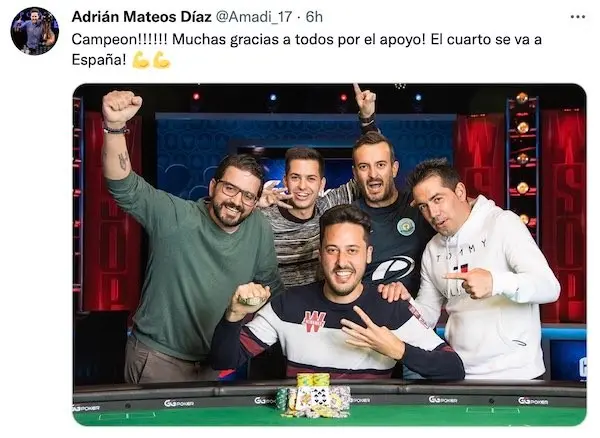 Adrián Mateos anuncia en Twitter su cuarto brazalete dorado