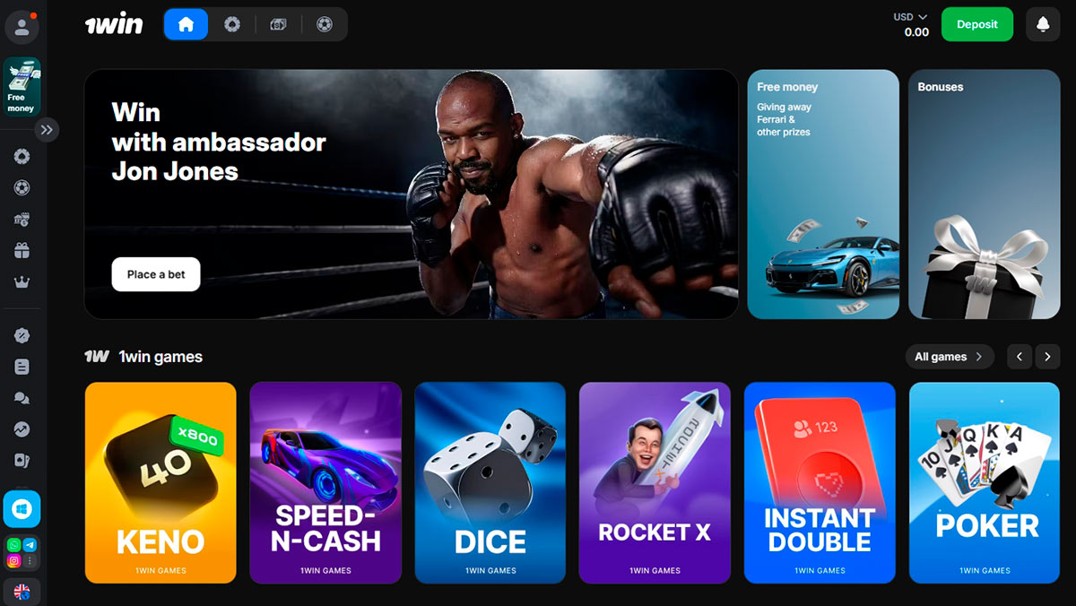 1win Casino Site Interface