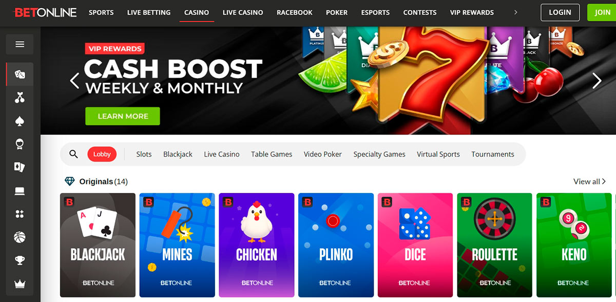 Betonline Casino Site Interface